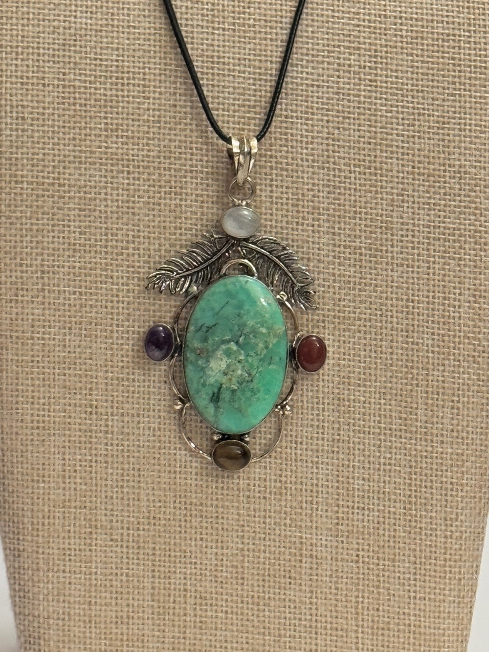 Artisan 925 Sterling Silver Variscite & Gemstone Pendant Necklace